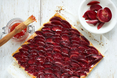 Puff Pastry Plum Tart with Galloping Cows Strawberry Rhubarb Spread