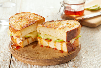 Grilled Cheese with Aged Cheddar, Sliced Apple and Galloping Cows Red Pepper Jelly